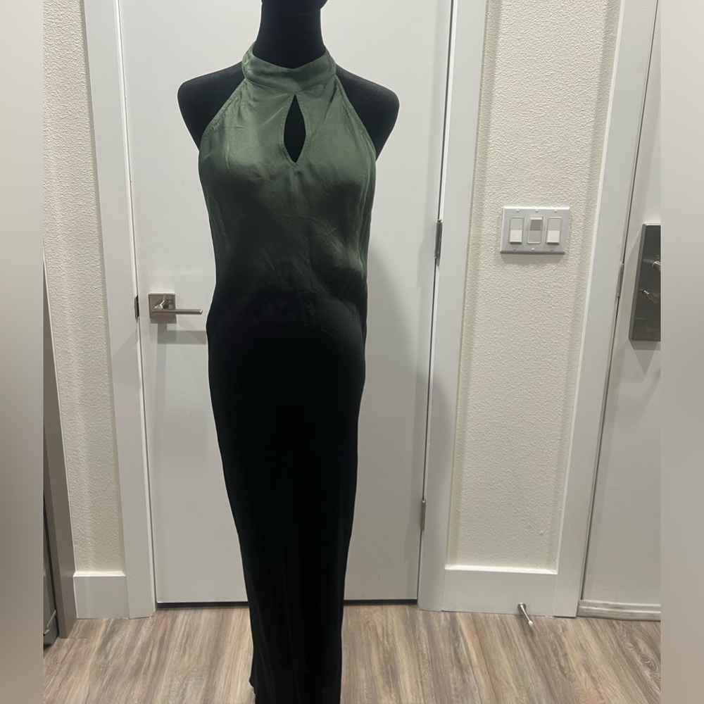 Silk floor length dress green & black